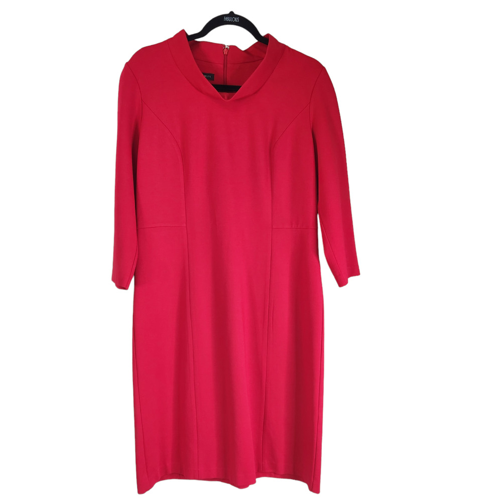 Talbots Women Dress Size 8 Solid Red 3/4 Sleeve Knee Length Valentines Christmas